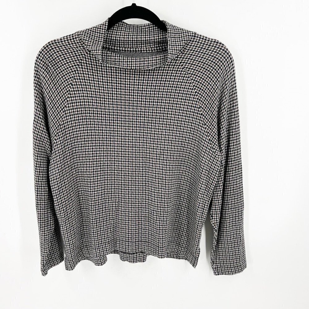 ✅ LOFT Lou &‎ Grey Houndstooth Turtleneck Top SIZE SMALL NAVY AND BROWN